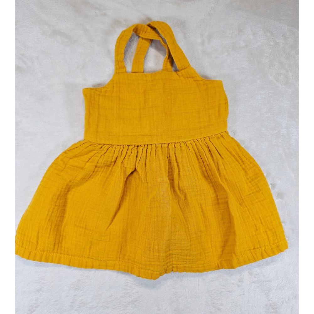 Laughing Llama Girls‎ Mustard Yellow Cotton Gauze Criss Cross Back Dress 12M
